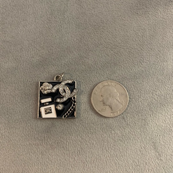 Upcycled Black and Silver Square Pendant - Picture 3 of 5